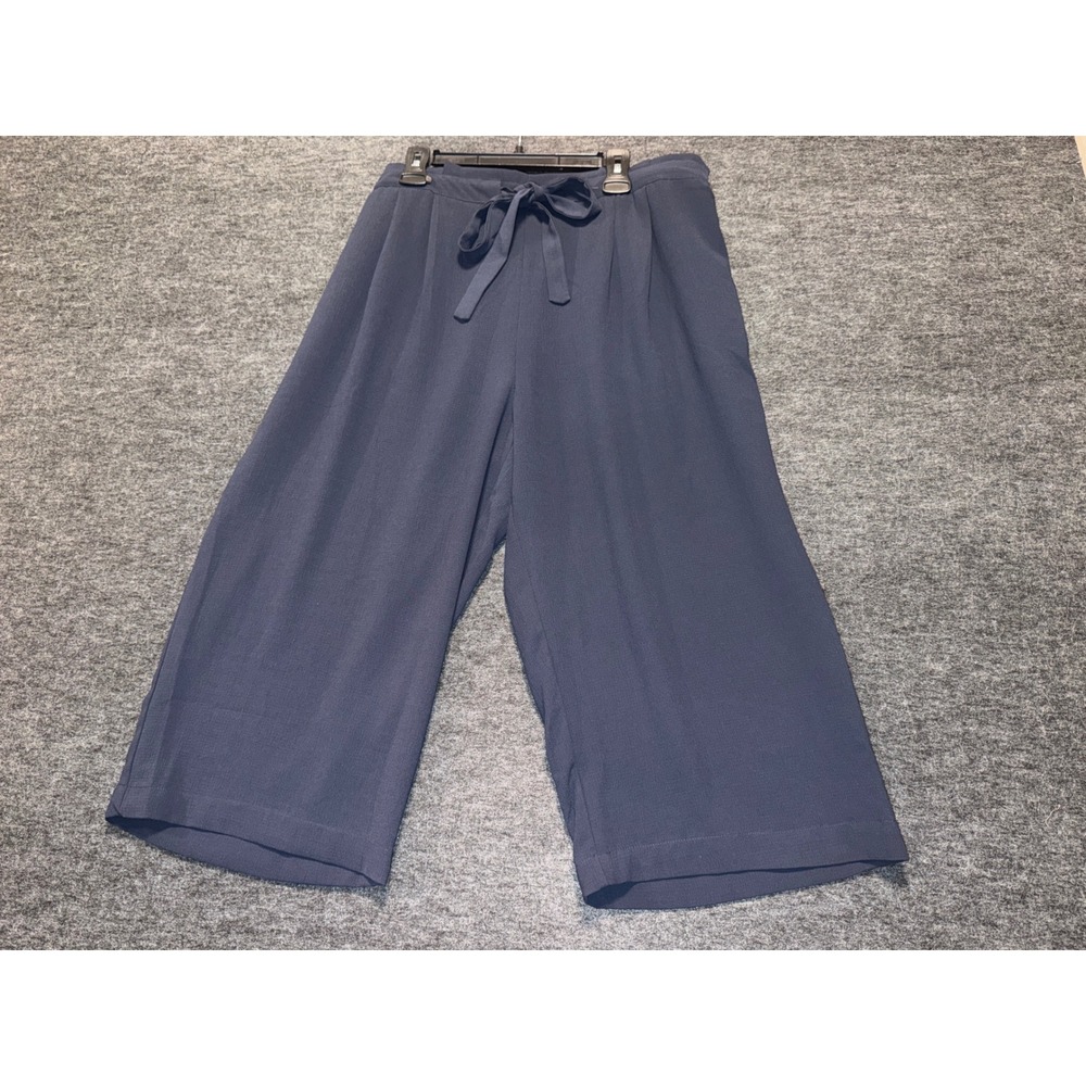 DR2 Wide Leg Cropped Pants Womens 2X Navy Blue Elastic Waist Culottes Office